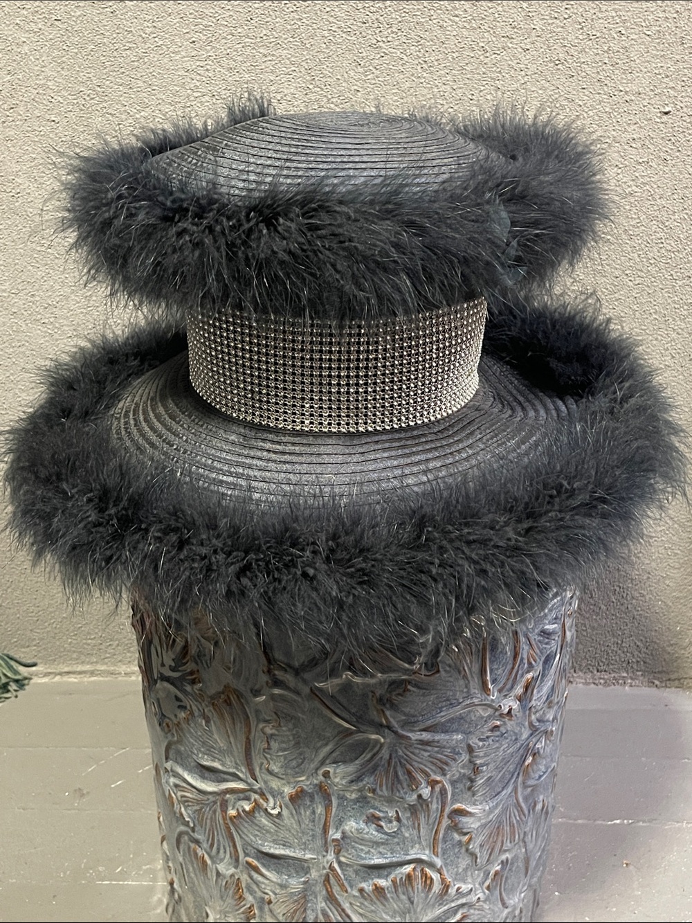 Vintage wide brim church Hat with Rhinestone Band